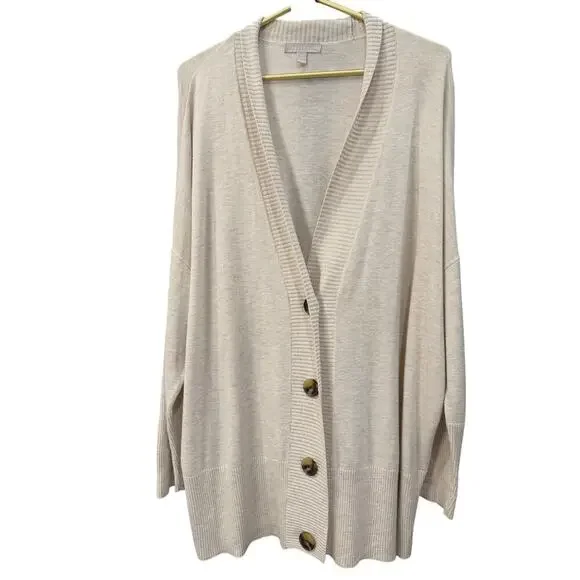 Chelsea28 Oatmeal Heather Oversized Button Cardigan Brown Buttons M/L NWOT - Picture 2 of 6